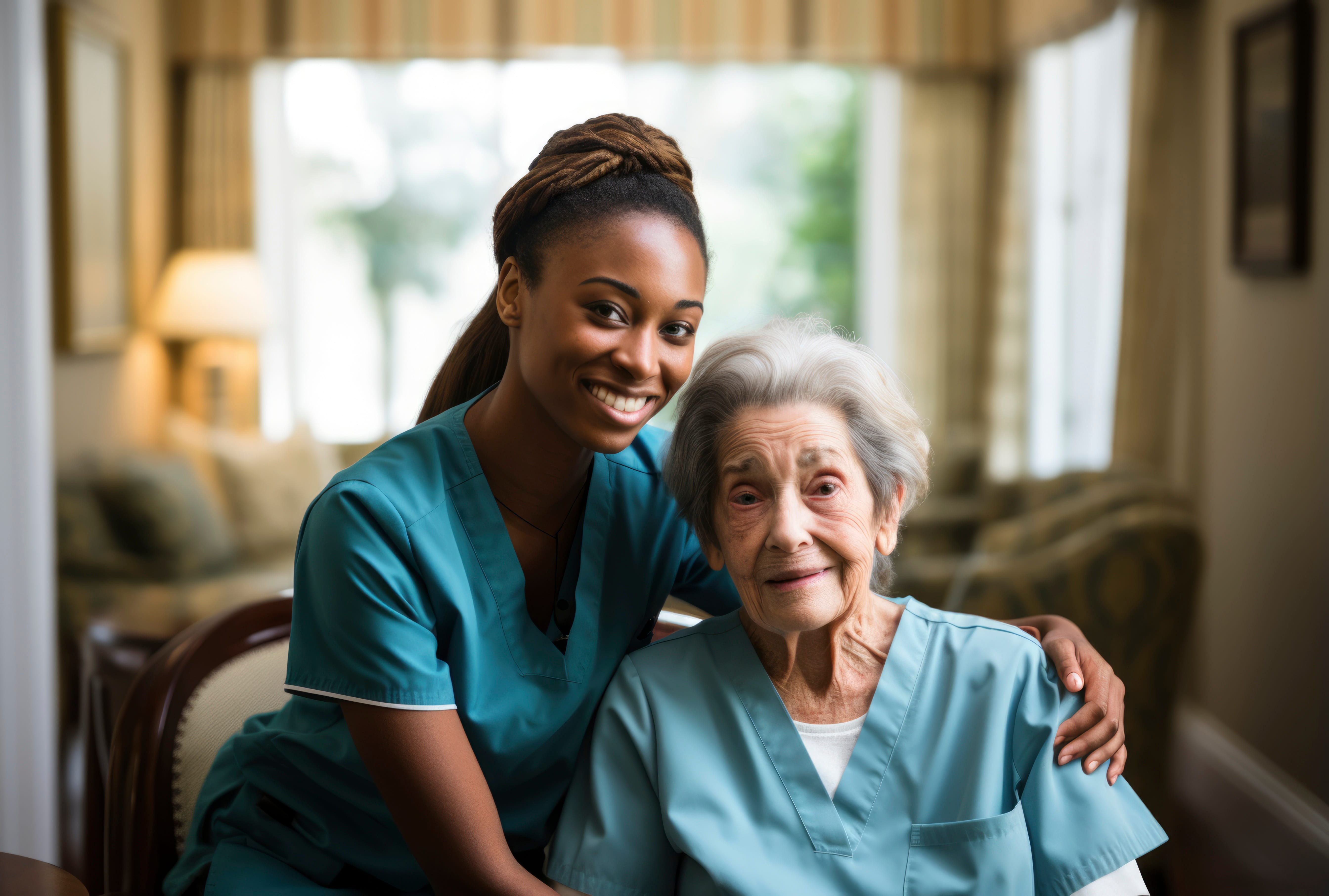 Caregiver guiding an older adult